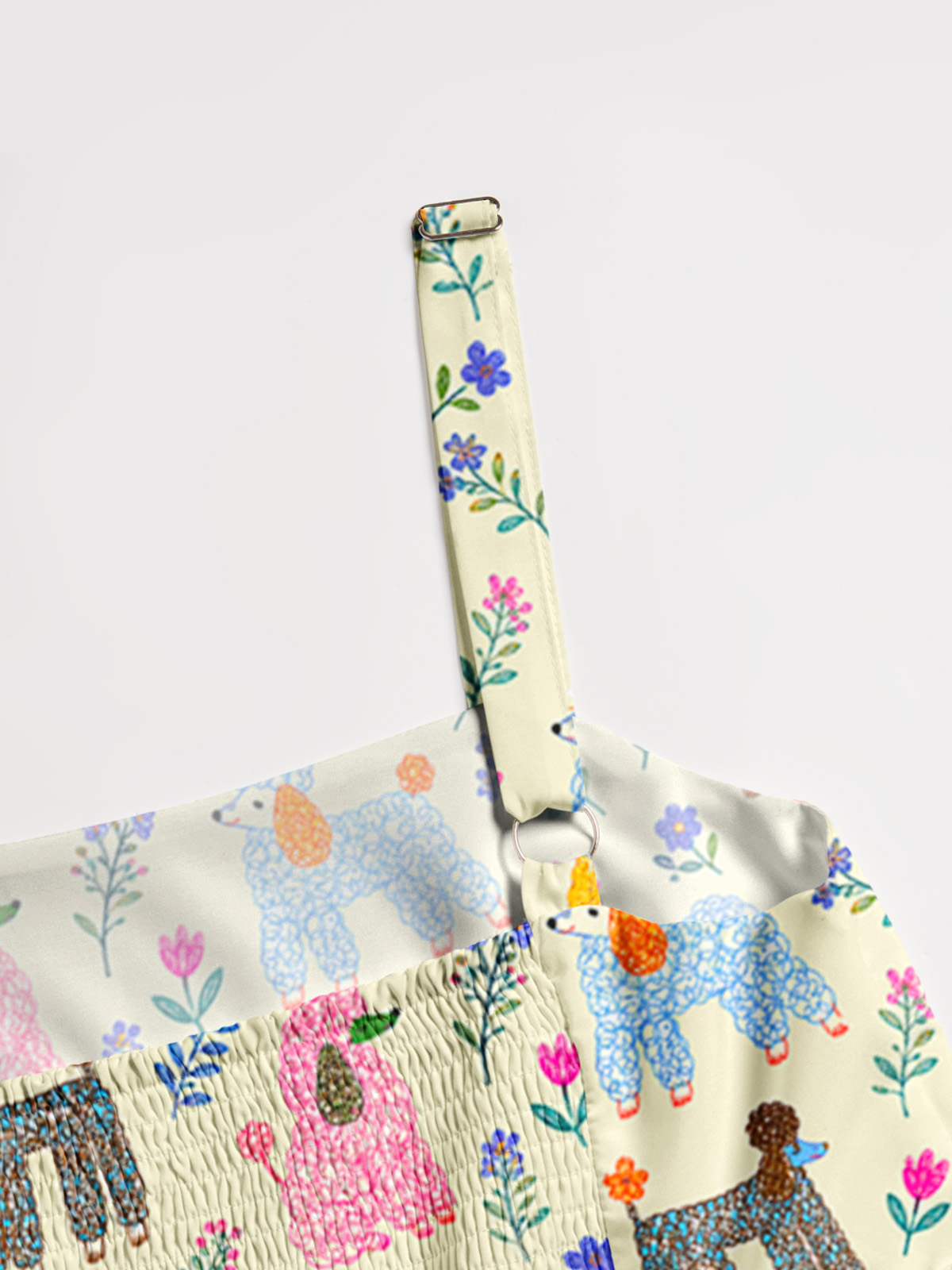 Whimsical Garden Poodles Pattern Print Wide Straps Maxi Dress With Pockets