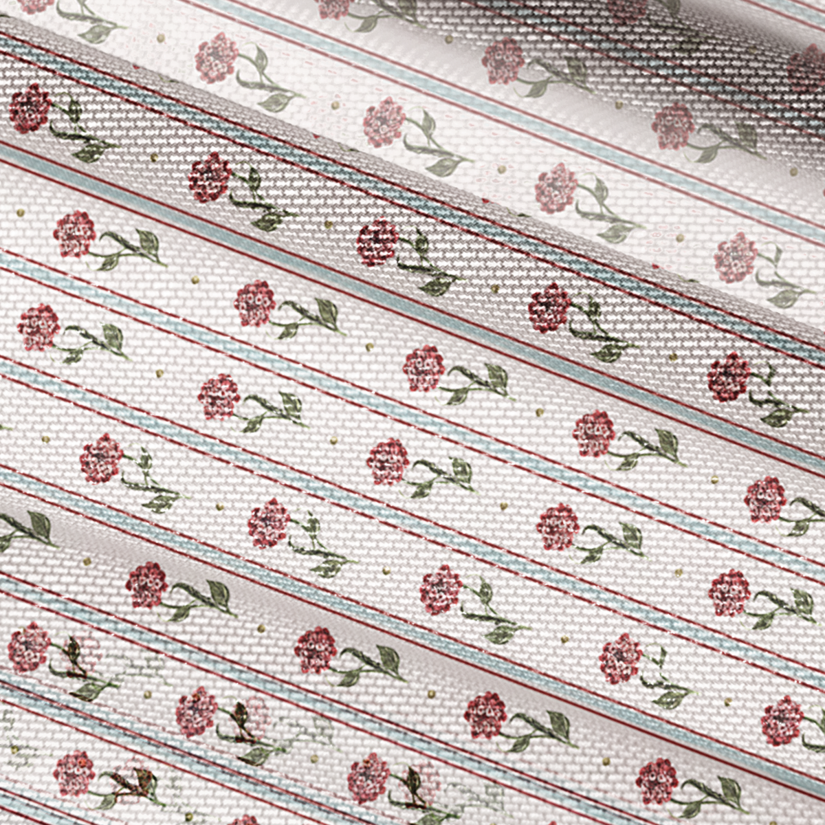 V-Neck Short Sleeve Crimson Dianthus Print Mesh Top