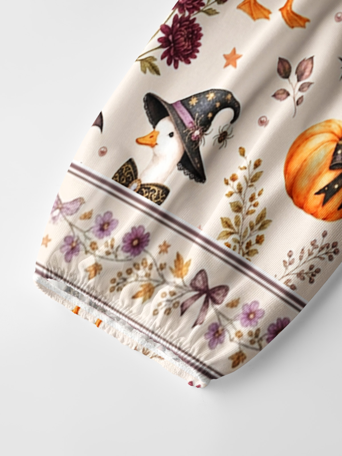 Rustic Halloween Goose Print Boho Long Sleeve Tie‑Neck Blouse