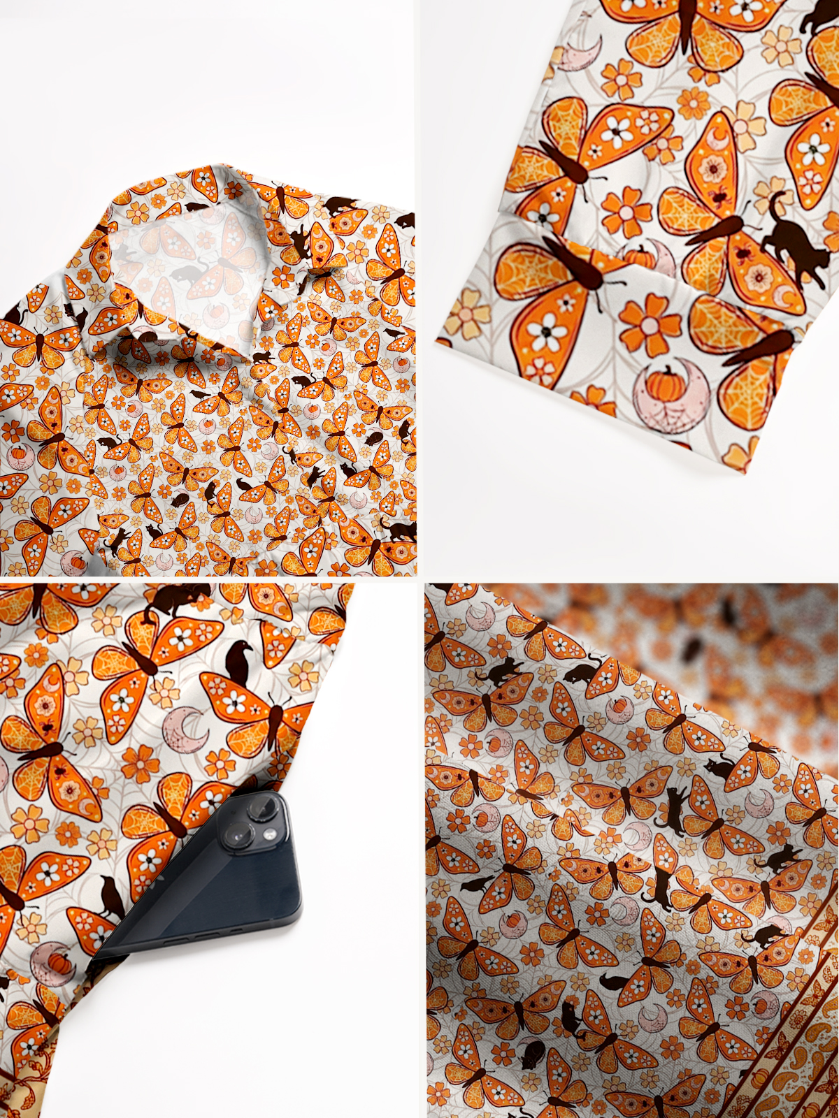 V Neck Collared Whispering Wings Halloween Print Casual Midi Dress With Pockets