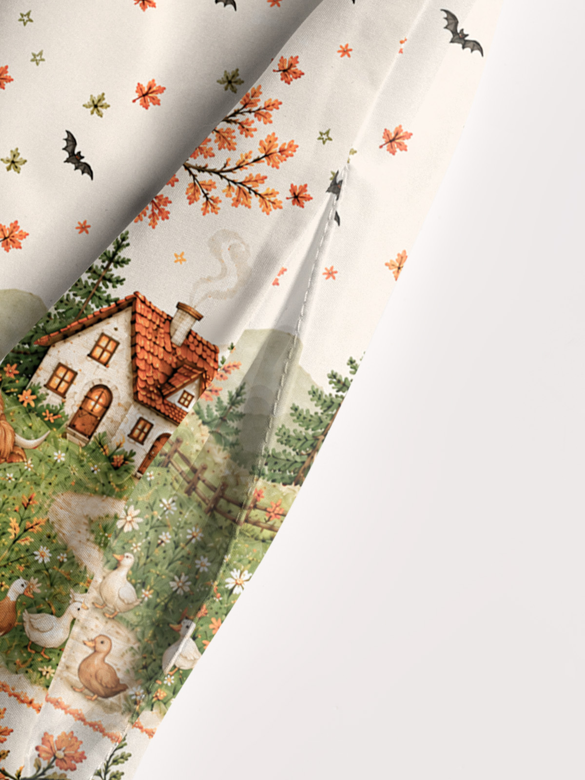Autumn Pumpkin Pasture Print Wide Straps Maxi Dress With Pockets