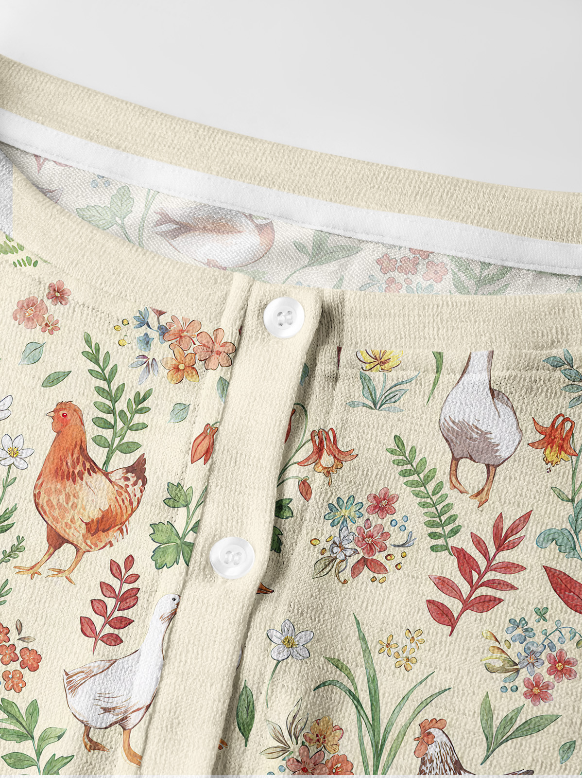 Lightweight Crew Neck Long‑Sleeve Cropped Countryside Garden Critter Print Fine‑Knit Cardigan