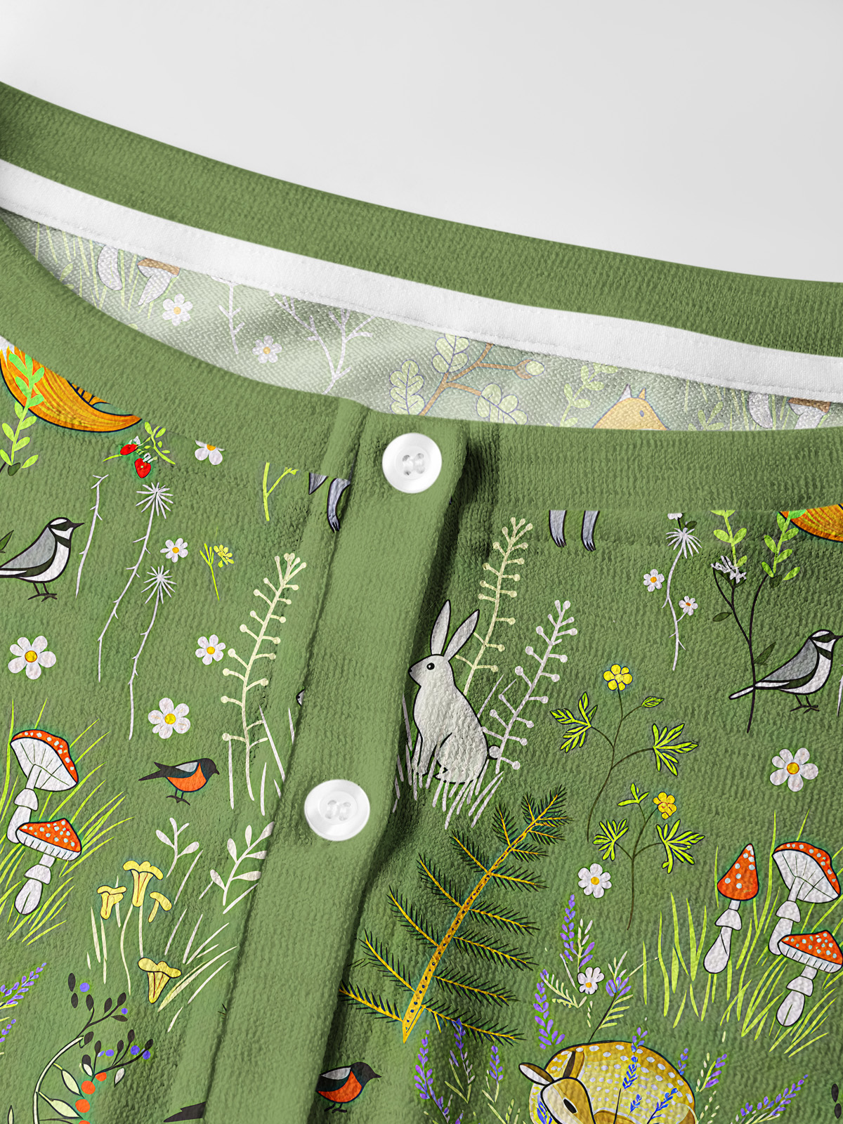 Lightweight Crew Neck Long‑Sleeve Cropped Whimsical Woodland Animals Print Fine‑Knit Cardigan