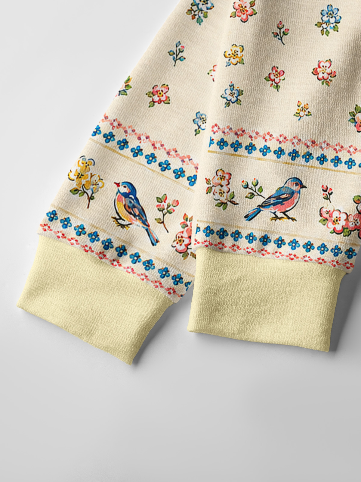 Vintage Floral Songbirds Print Fine‑Knit Cardigan