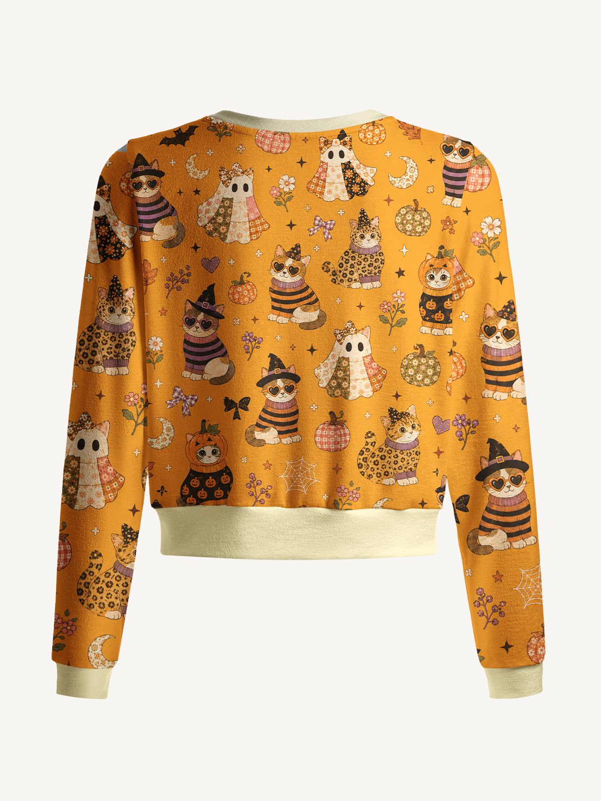 Spooky Retro Kittens Print Fine‑Knit Cardigan