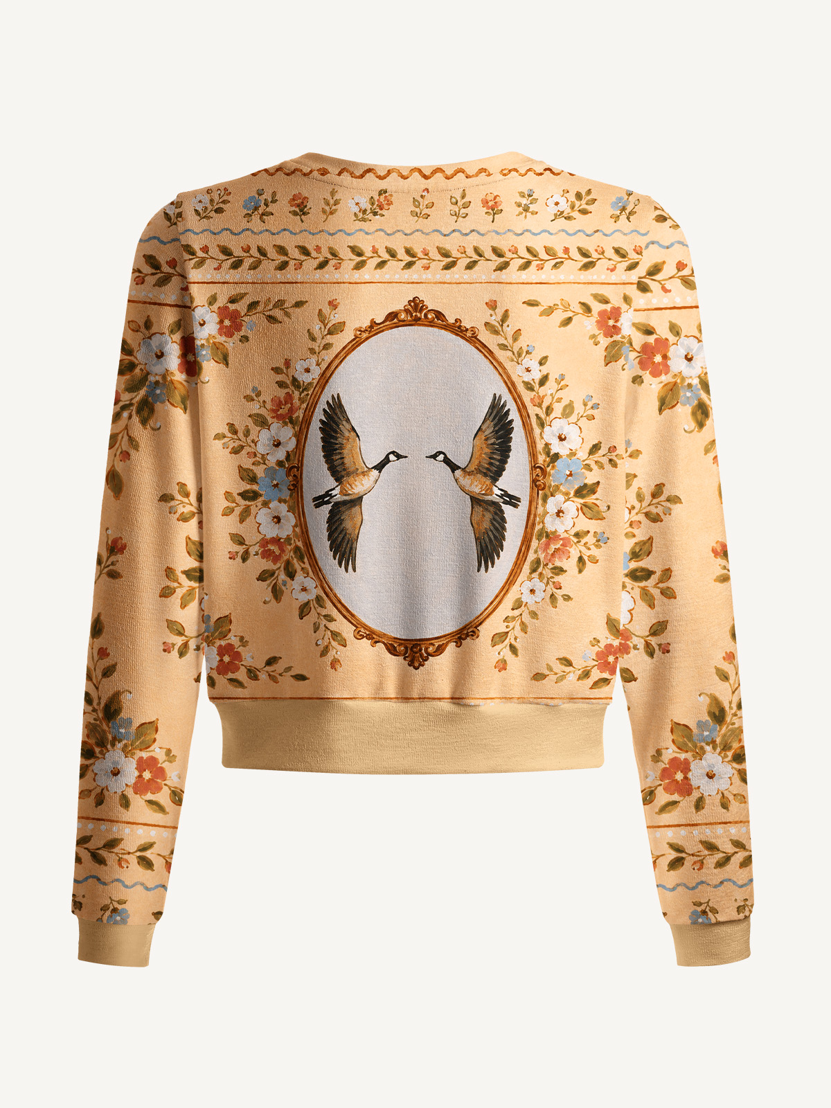 Flying Geese Portrait Print Fine‑Knit Cardigan