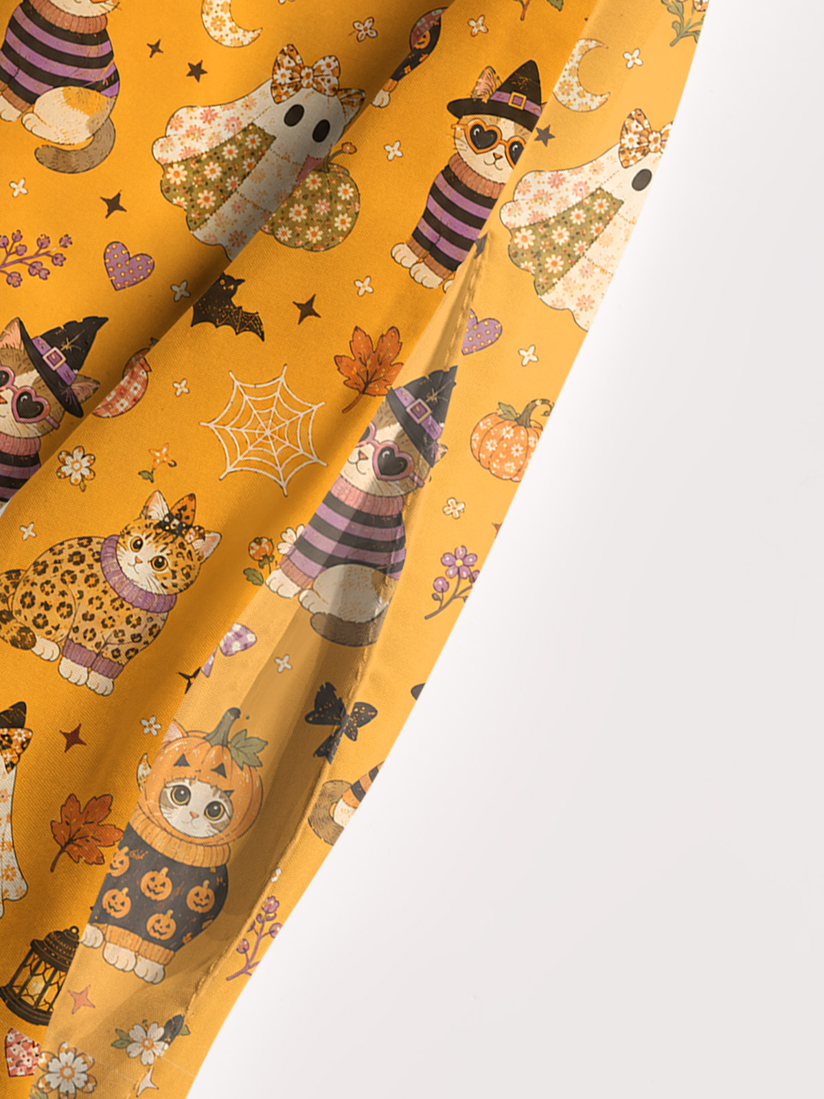 Spooky Retro Kittens Print Wide Straps Maxi Dress With Pockets