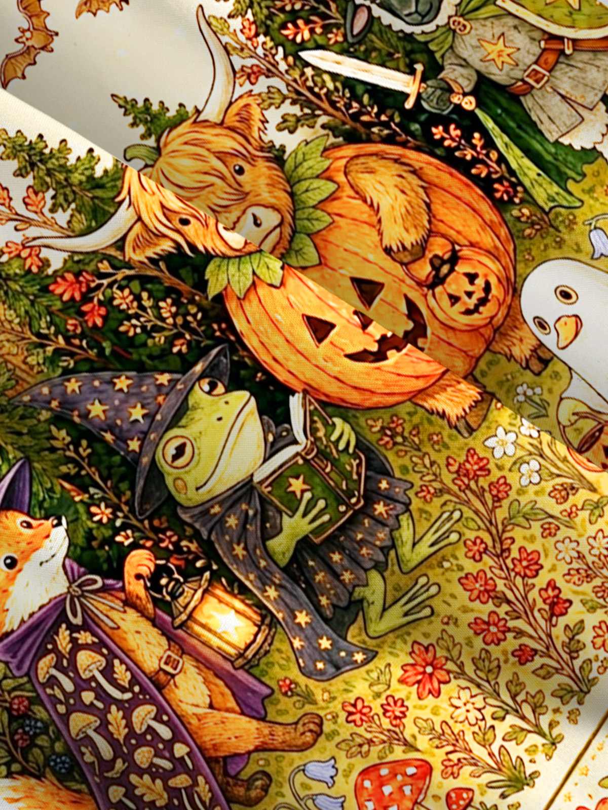 Halloween Pumpkin Fairy Forest Print Wide Straps Maxi Dress With Pockets