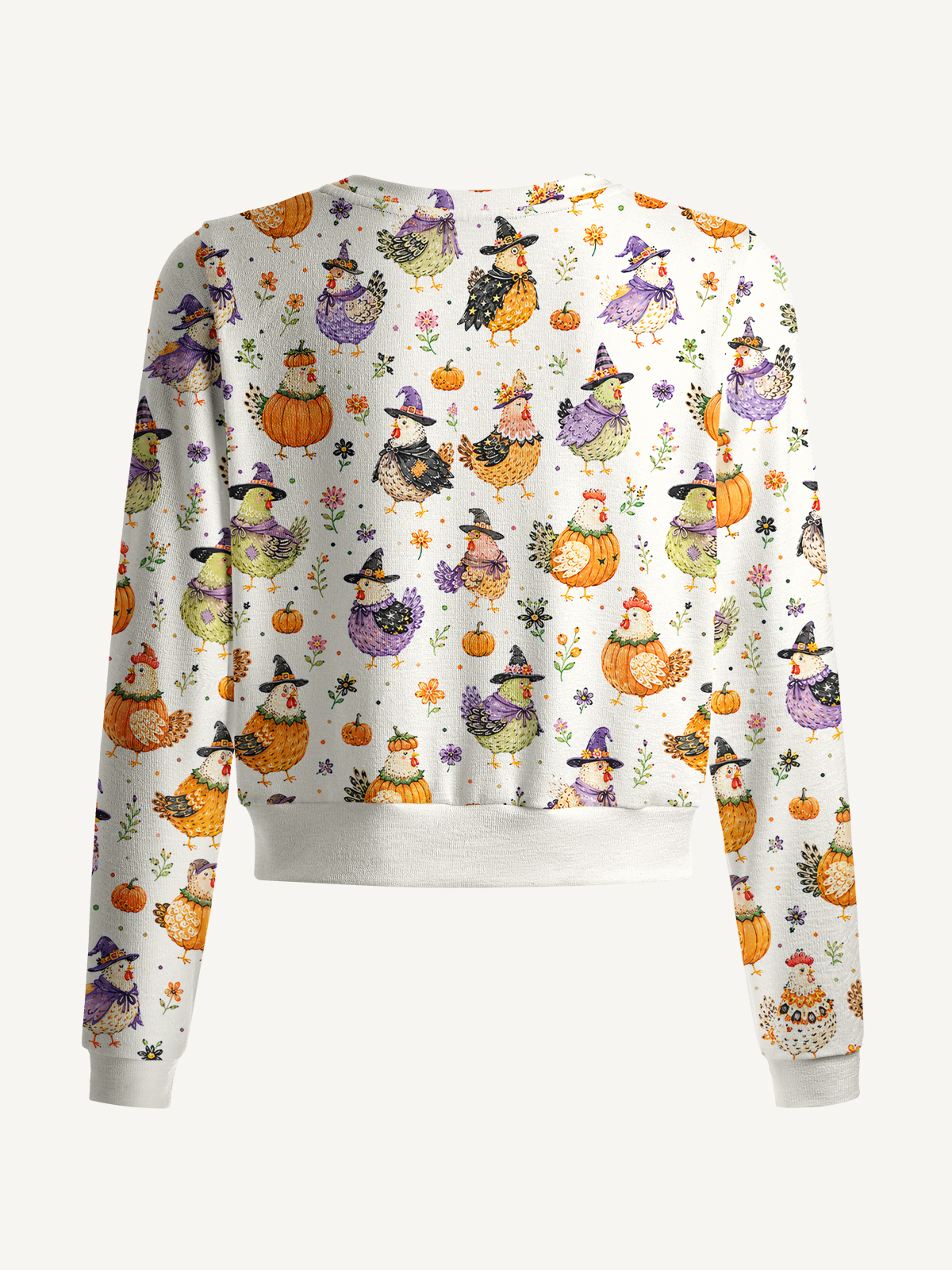 Cute Whimsical Chicken Colorful Print Fine‑Knit Cardigan