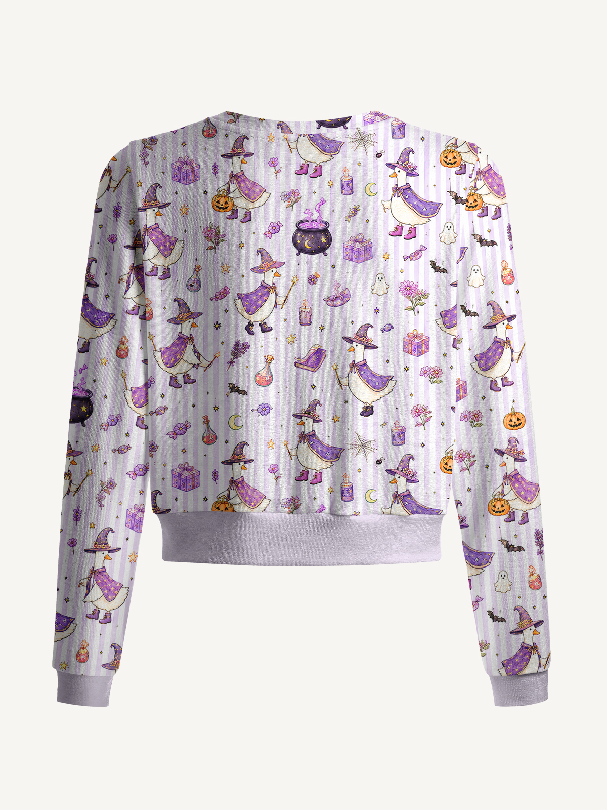 Halloween Witch Gooses Print Fine‑Knit Cardigan