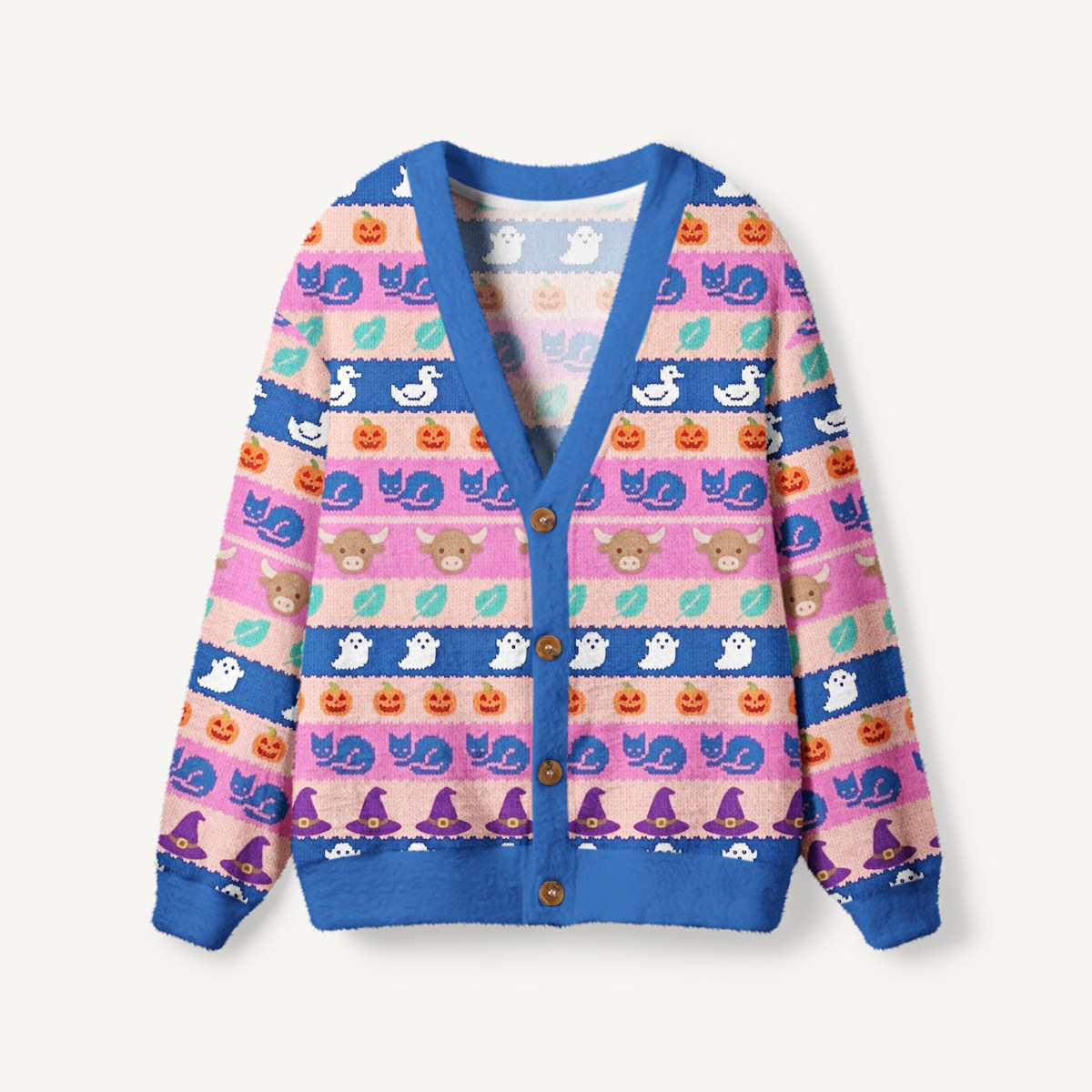Countryside Critters Halloween Stripe Print Halloween Ugly Cardigan Sweaters