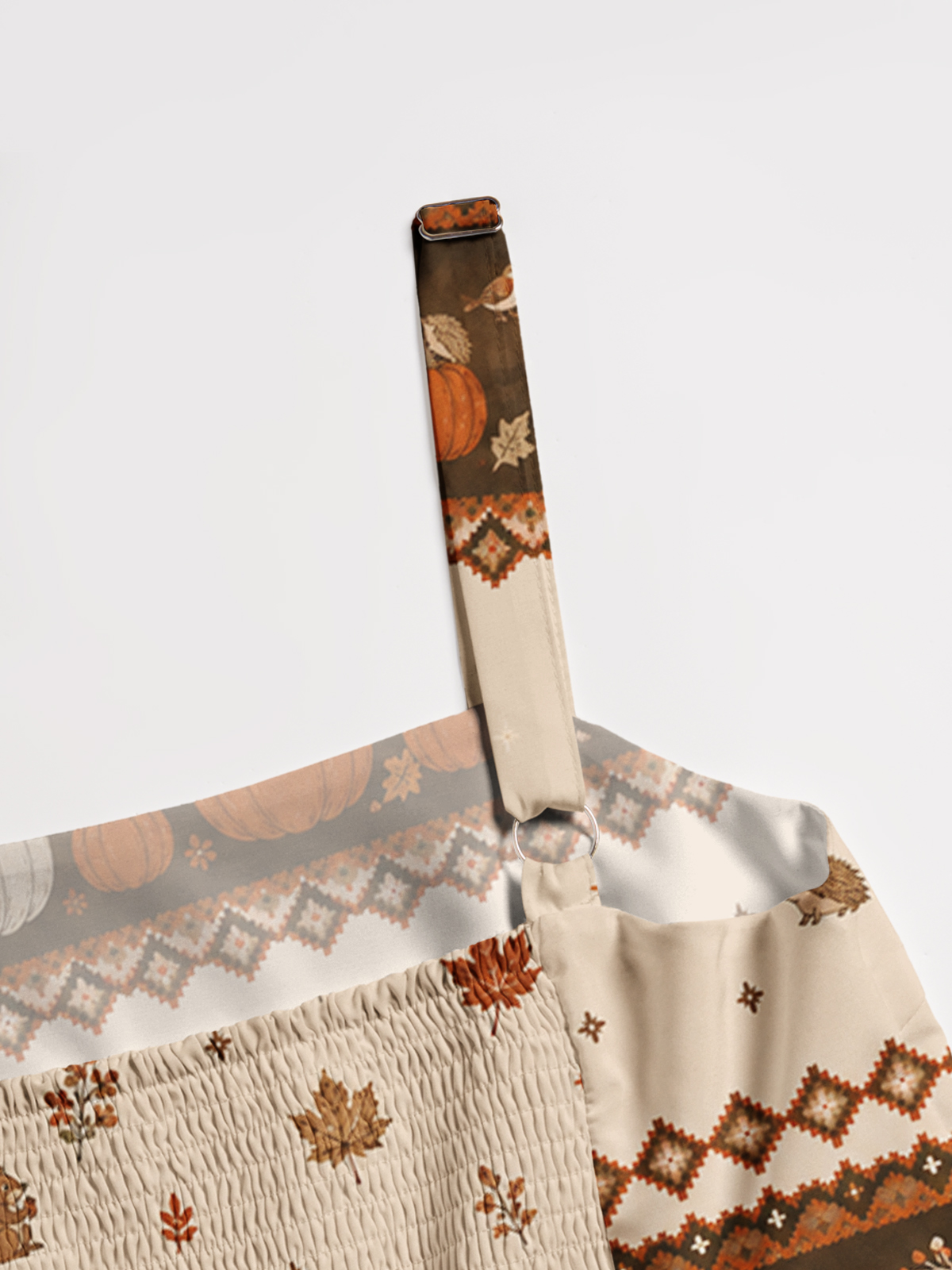 Woodland Pumpkin Harvest Print Wide Straps Maxi Dress With Pockets