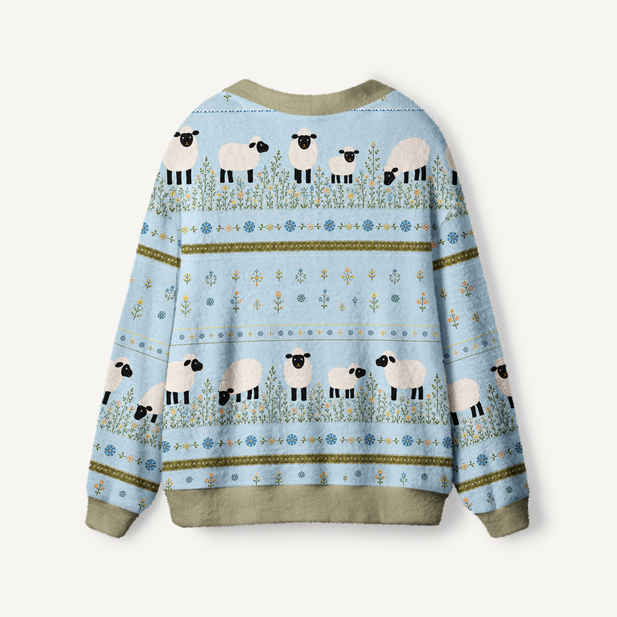 Blue Meadow Sheep Print Halloween Ugly Cardigan Sweaters