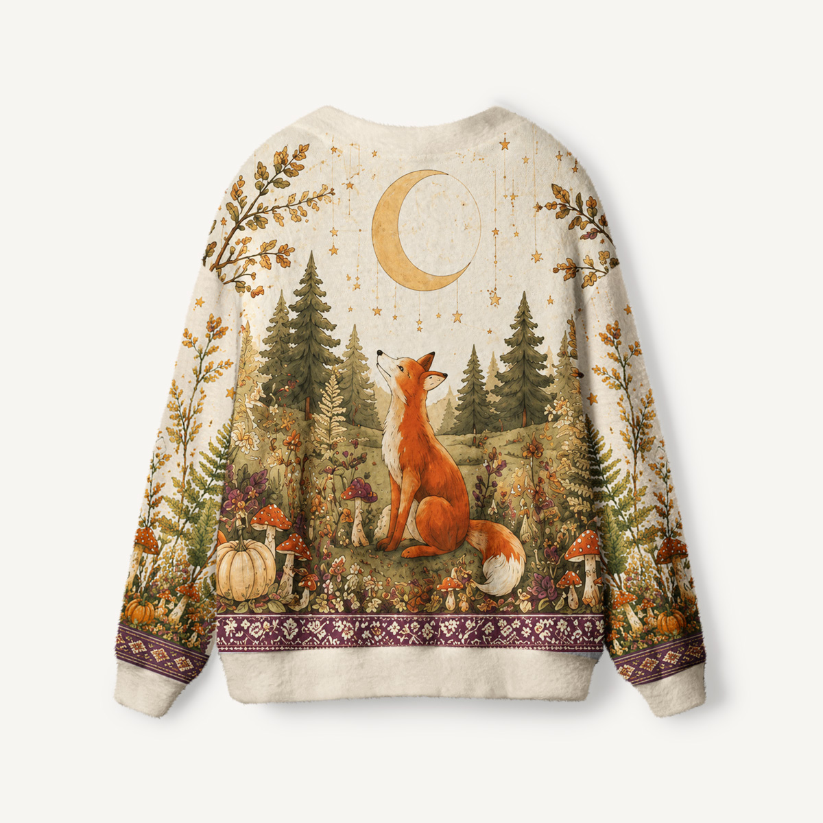 Autumn Forest Fox Pastoral Print Halloween Ugly Cardigan Sweaters