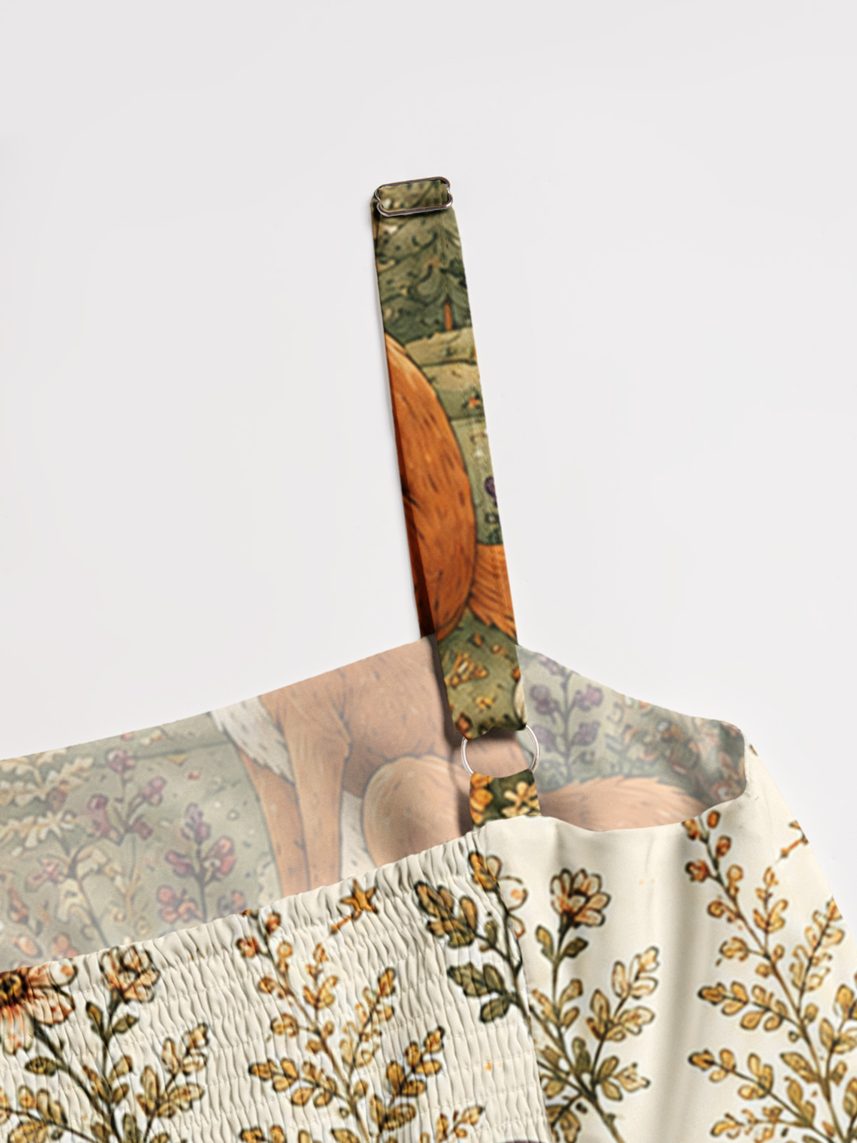 Autumn Forest Fox Pastoral Print Wide Straps Maxi Dress With Pockets