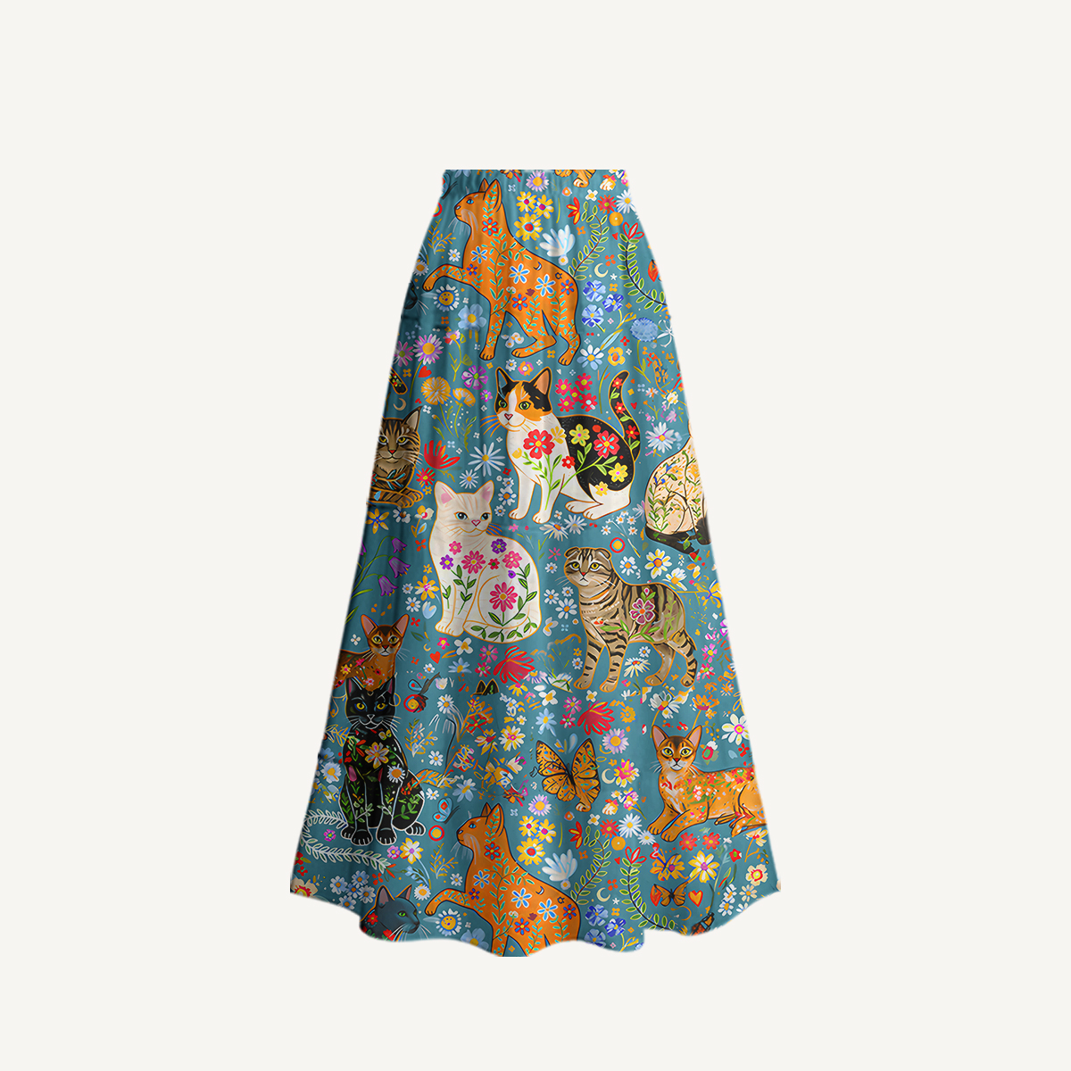 Colorful Garden Cat One Shoulder One Piece Swimsuit and Matching Sarong Set for Women