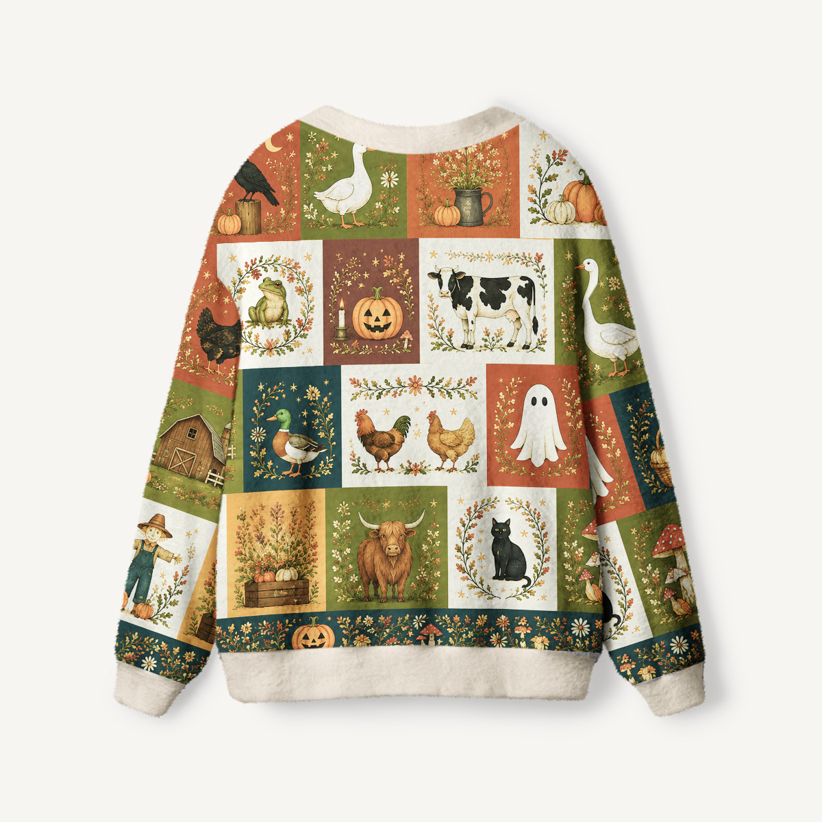 Pumpkin Farm Halloween Patchwork Print Halloween Ugly Cardigan Sweaters