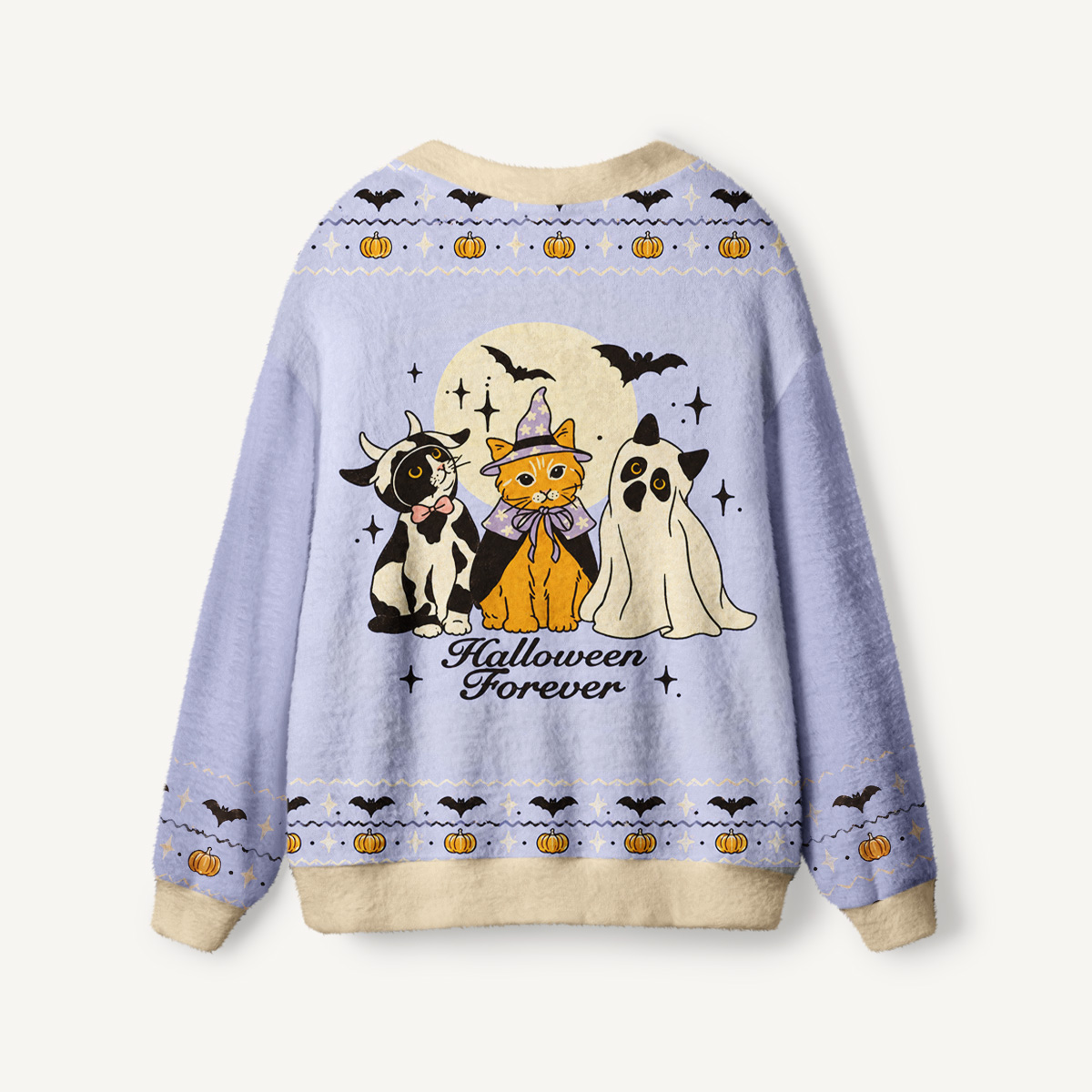 Halloween Cats Forever Print Halloween Ugly Cardigan Sweaters