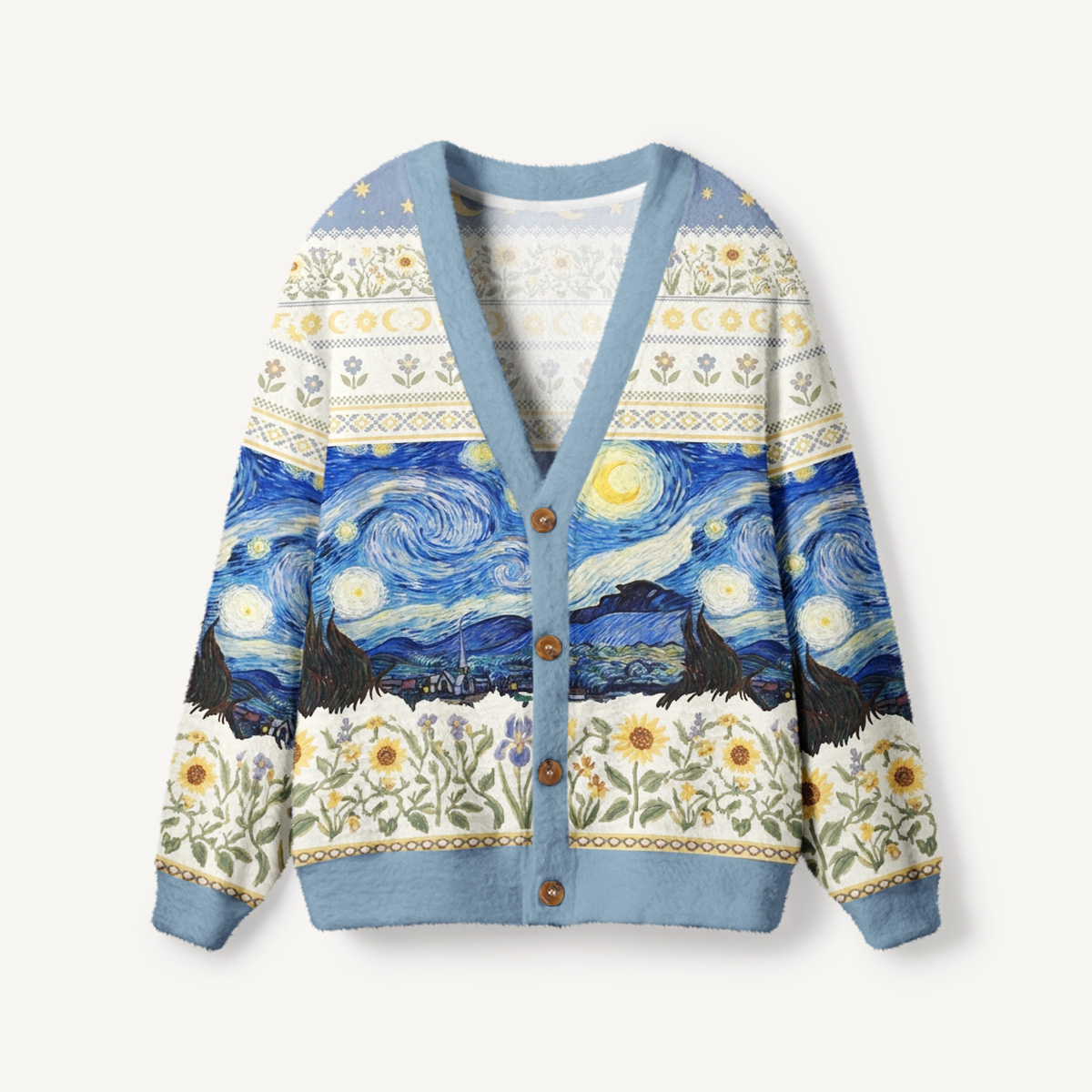 Starry Night Flower Field Print Ugly Cardigan Sweaters