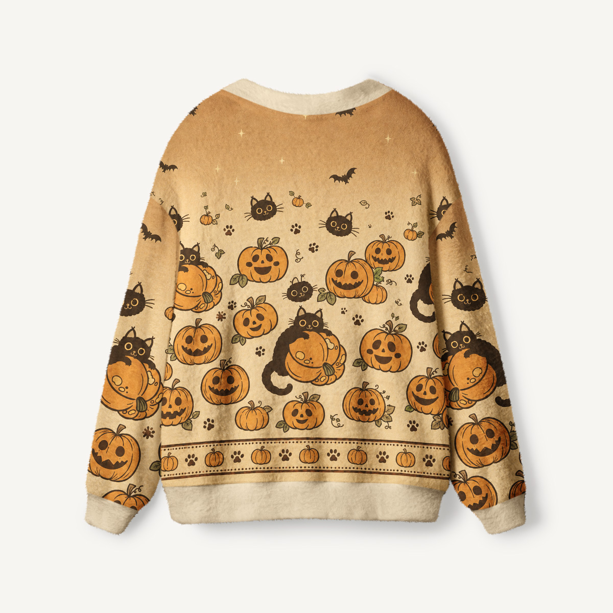 Vintage Halloween Paw Print Halloween Ugly Cardigan Sweaters