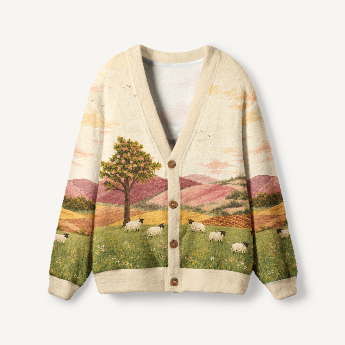 Cottagecore Pastel Hills Print Halloween Ugly Cardigan Sweaters
