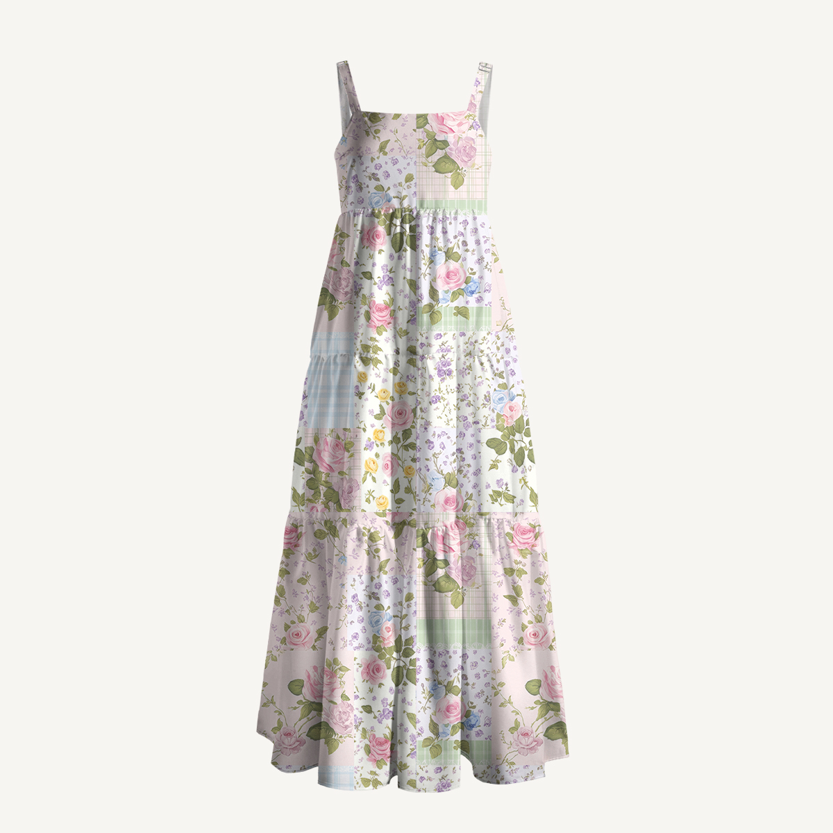 Pastel Rose Print Wide Straps Maxi Dress With Pockets