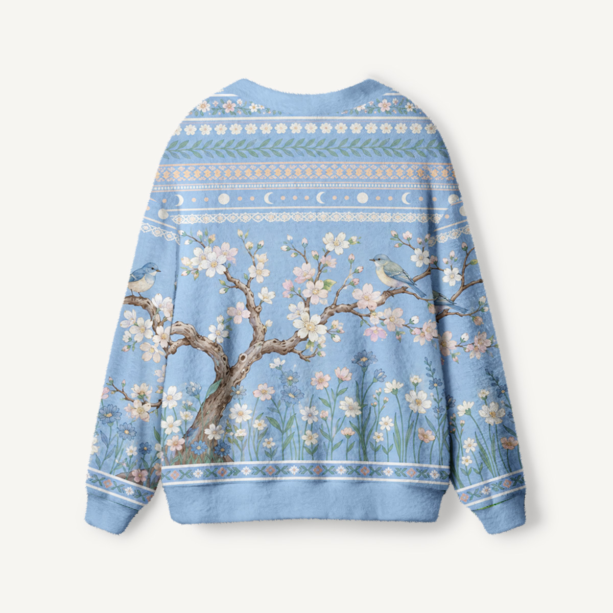 Almond Blossoms Under the Stars Print Ugly Cardigan Sweaters
