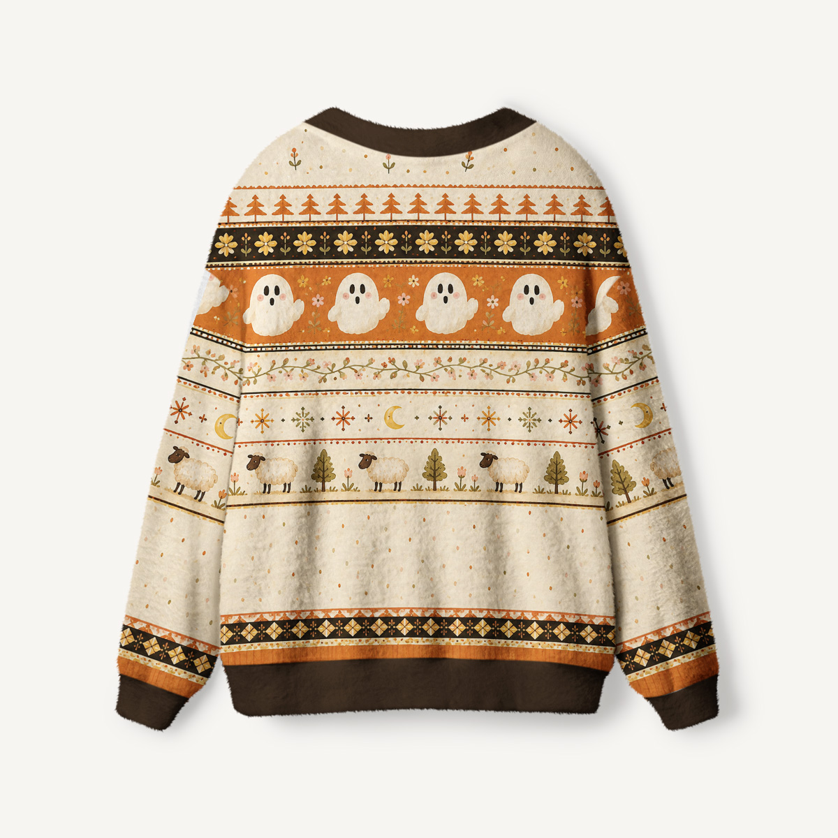 Vintage Ghost Folklore Pattern Print Halloween Ugly Cardigan Sweaters