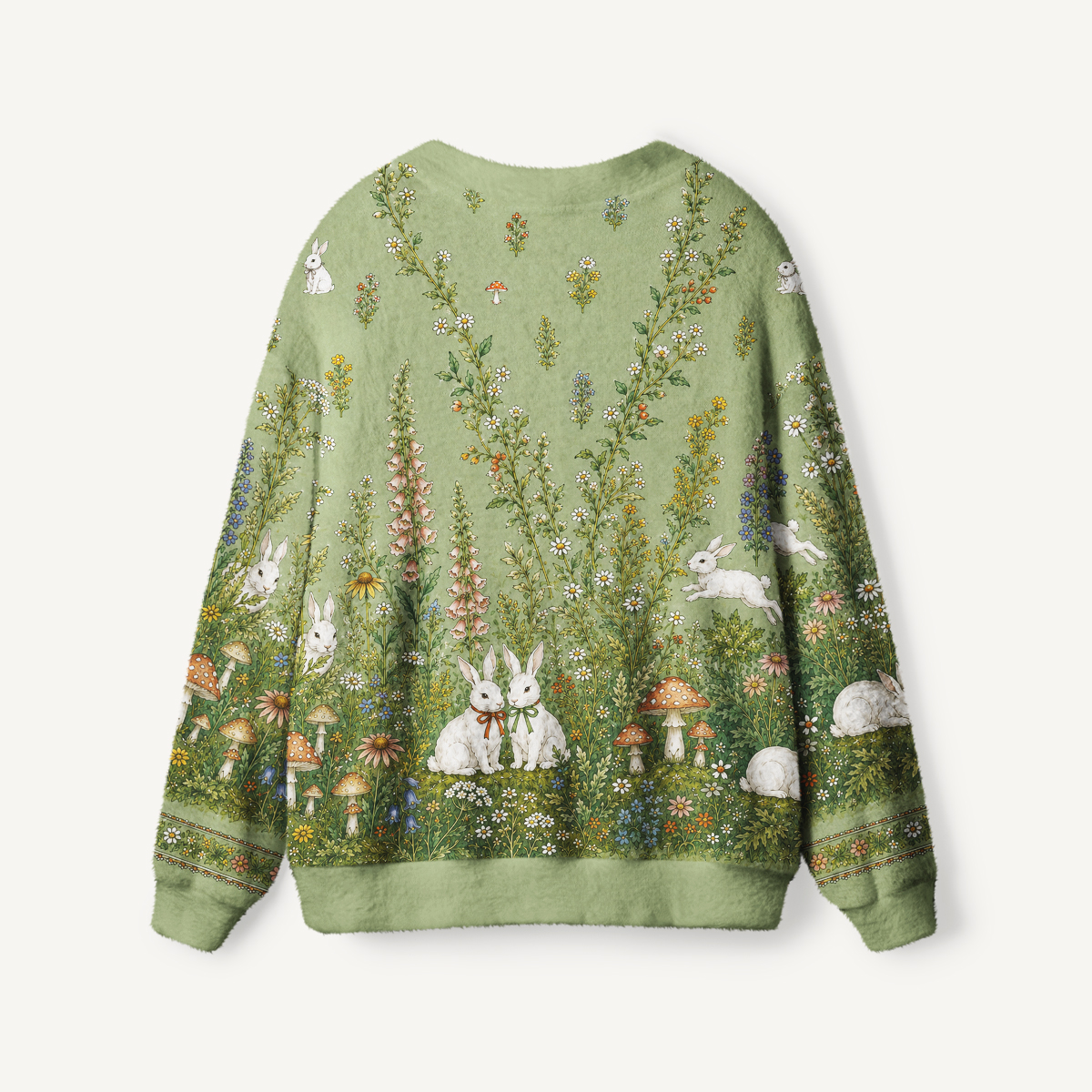Bunny Meadow Garden Print Ugly Cardigan Sweaters