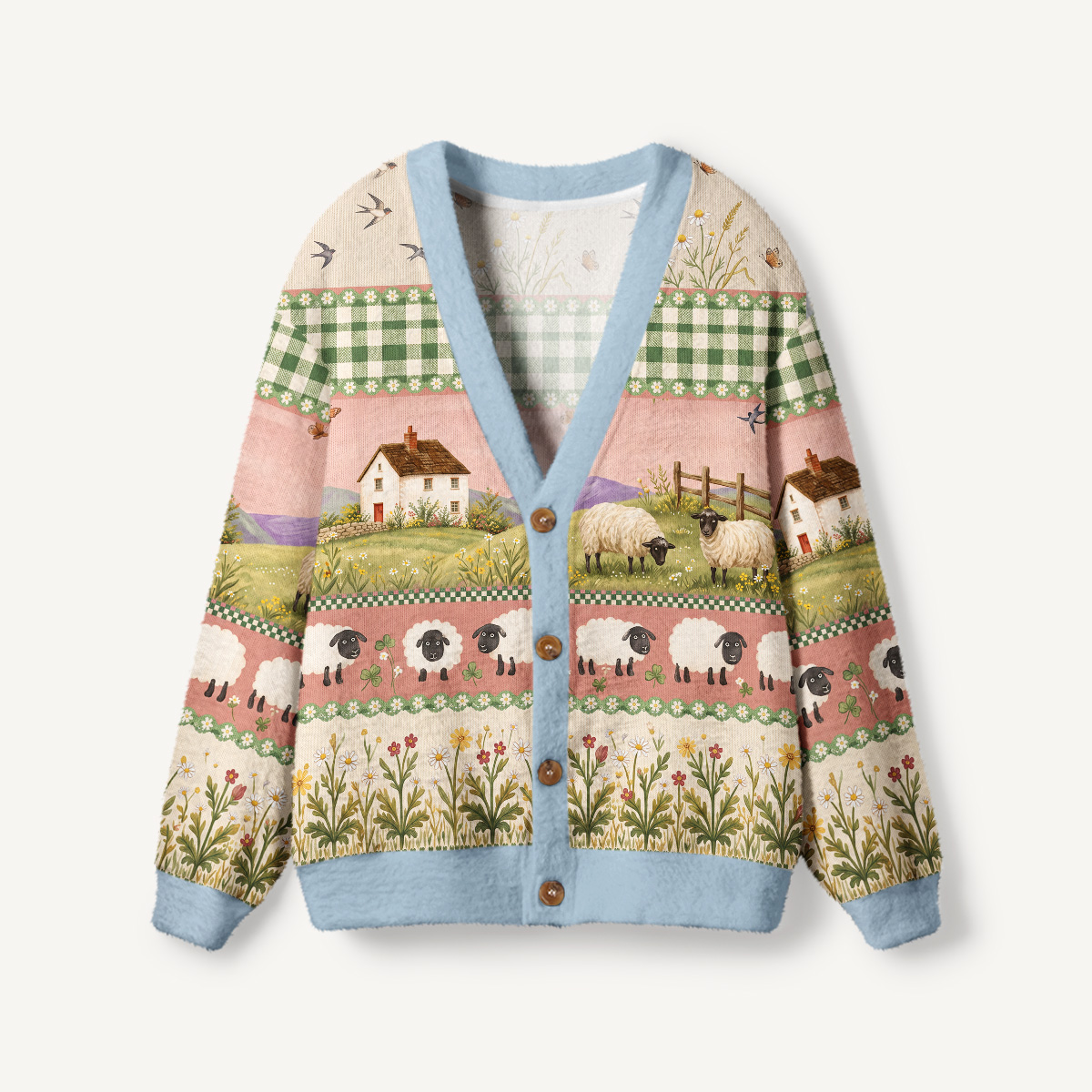 Pastoral Daydream Cottage Print Ugly Cardigan Sweaters