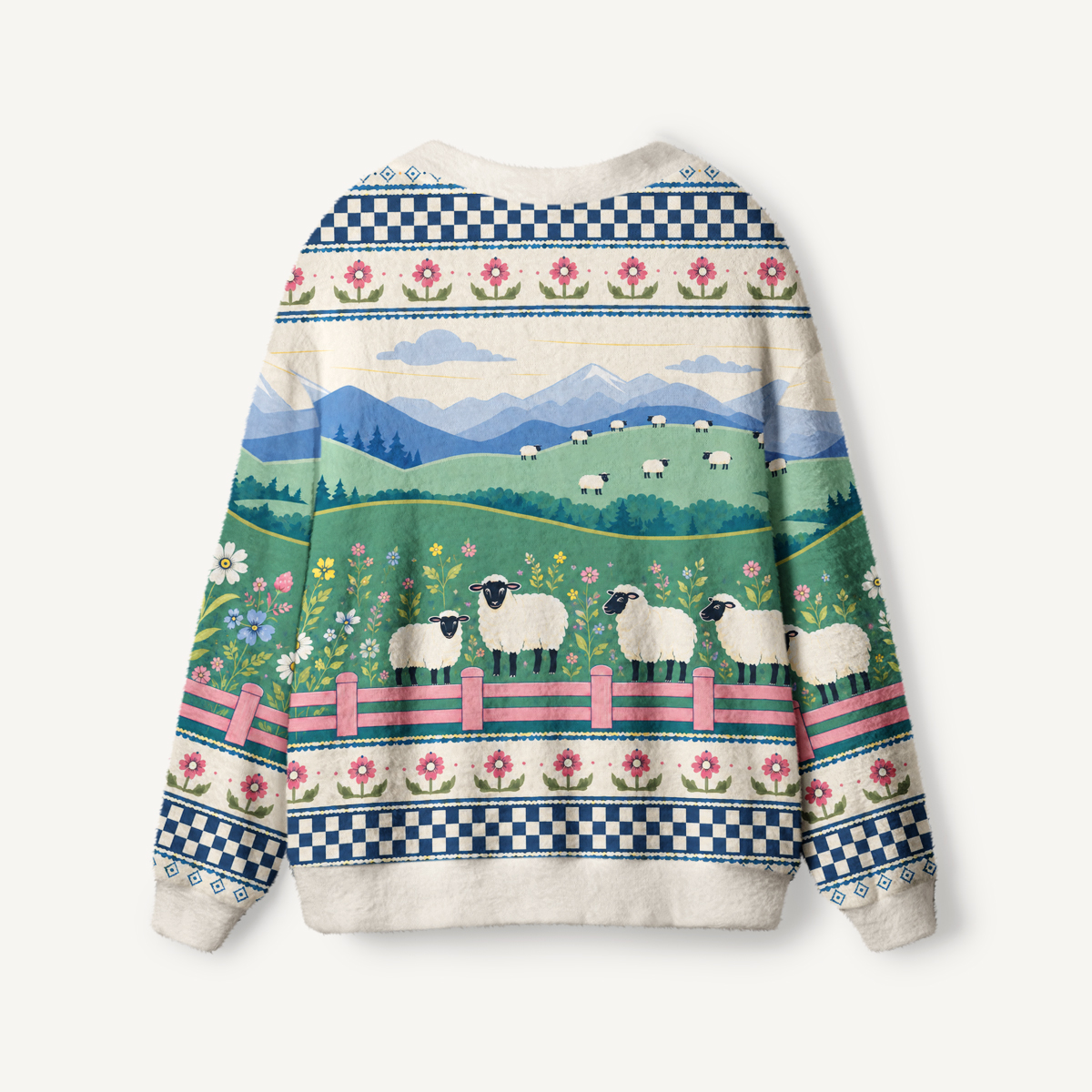 Mountain Meadow Sheep Print Ugly Cardigan Sweaters
