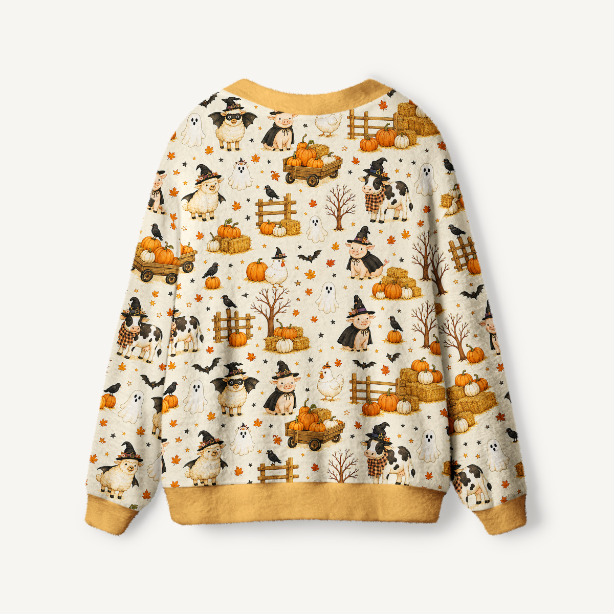 Halloween Farm Friends Print Ugly Cardigan Sweaters