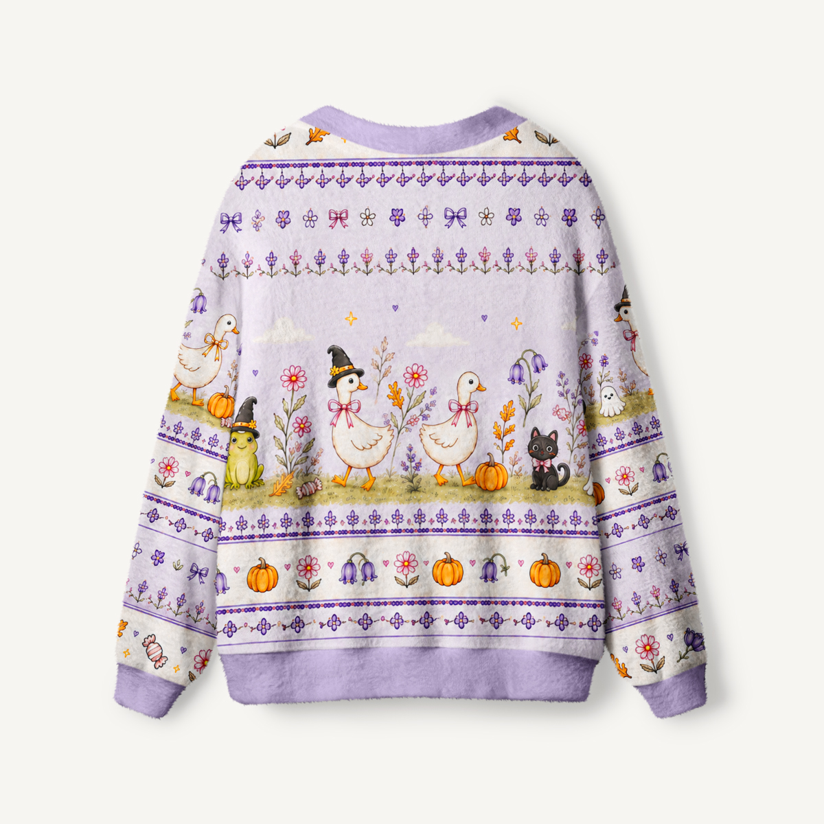 Witchy Goose Garden Print Halloween Ugly Cardigan Sweaters