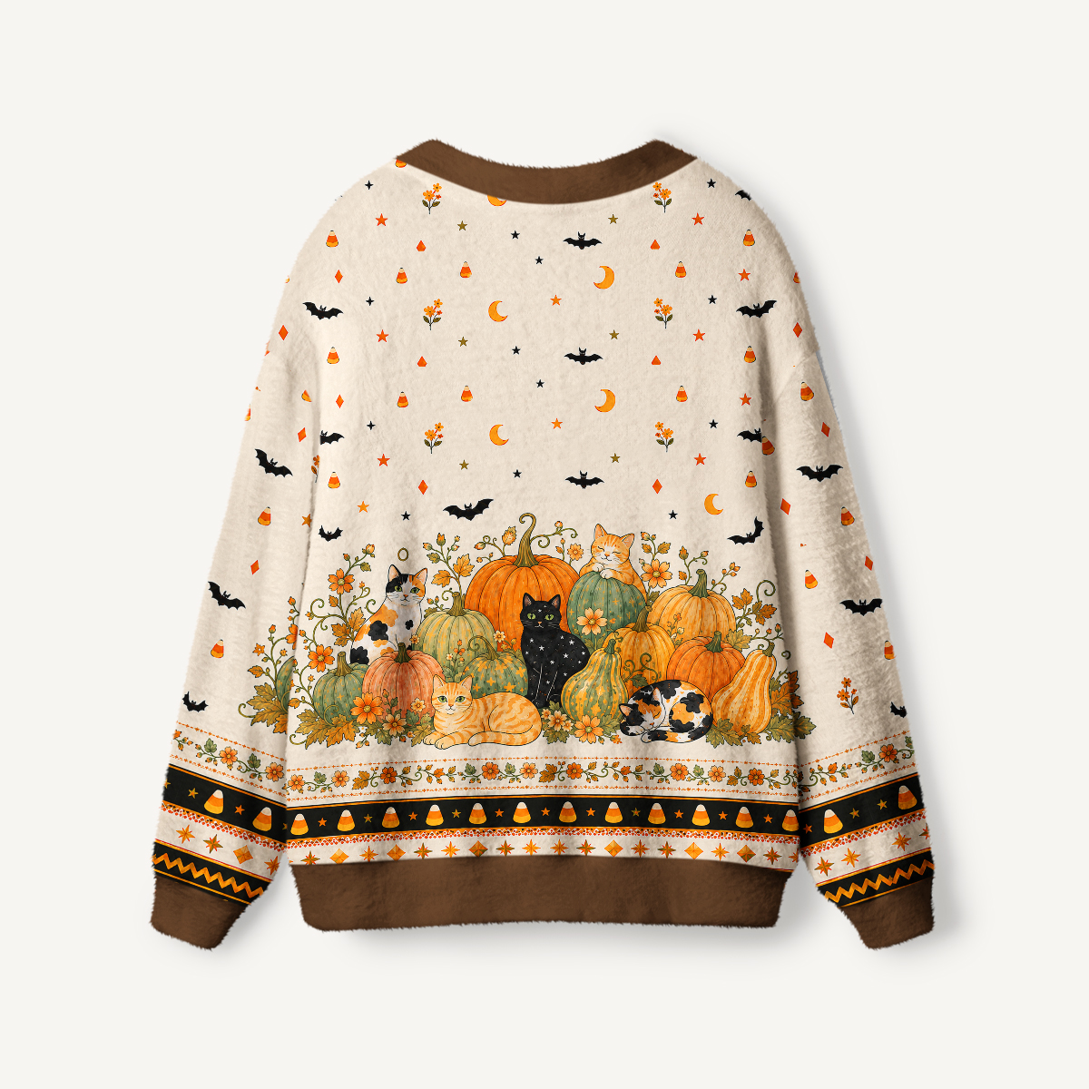 Pumpkin Patch Cats Print Ugly Cardigan Sweaters