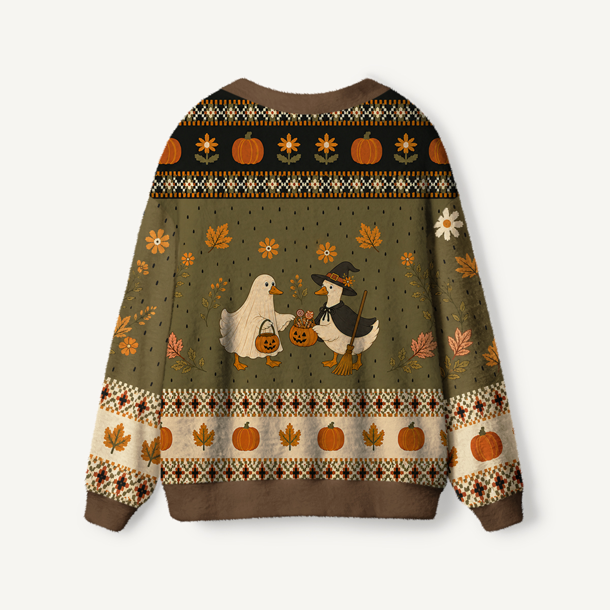 Witchy Goose Halloween Print Ugly Cardigan Sweaters