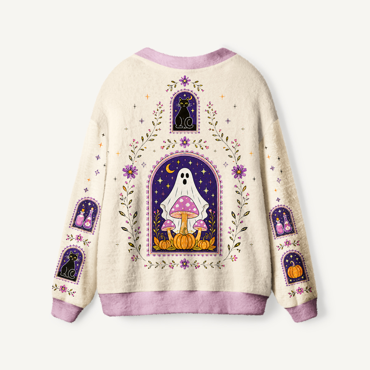 Moonlit Ghost Garden Print Ugly Cardigan Sweaters
