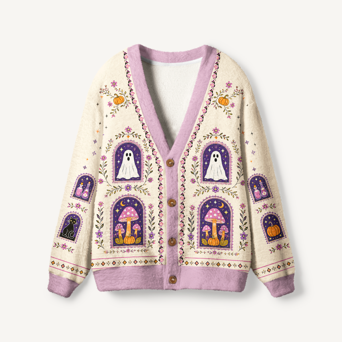 Moonlit Ghost Garden Print Ugly Cardigan Sweaters