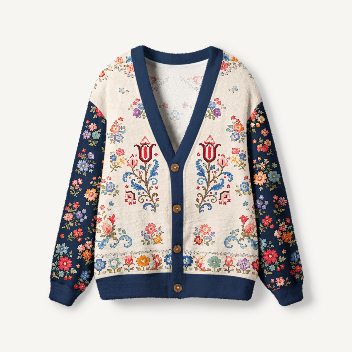 Heritage Folk Bloom Print Ugly Cardigan Sweaters