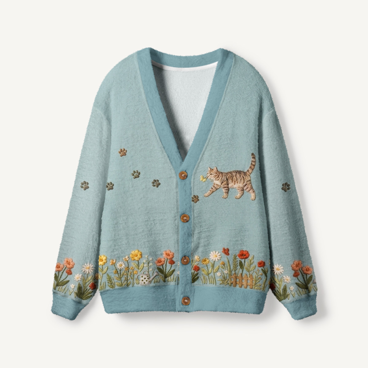 Garden Stroll Cat Print Ugly Cardigan Sweaters
