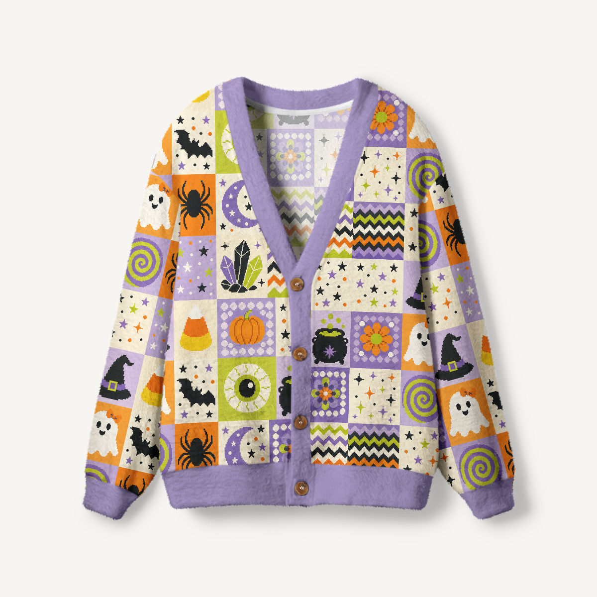 Pixel Halloween Patchwork Print Ugly Cardigan Sweaters