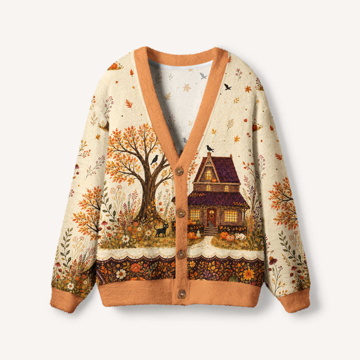 Autumn Cottage Garden Print Ugly Cardigan Sweaters