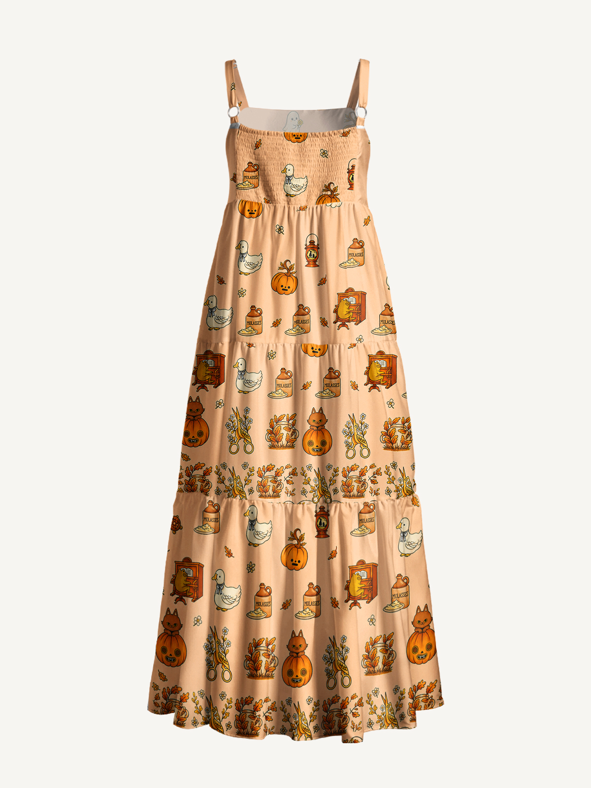 Cozy Halloween Curiosities Print Wide Straps Maxi Dress With Pockets