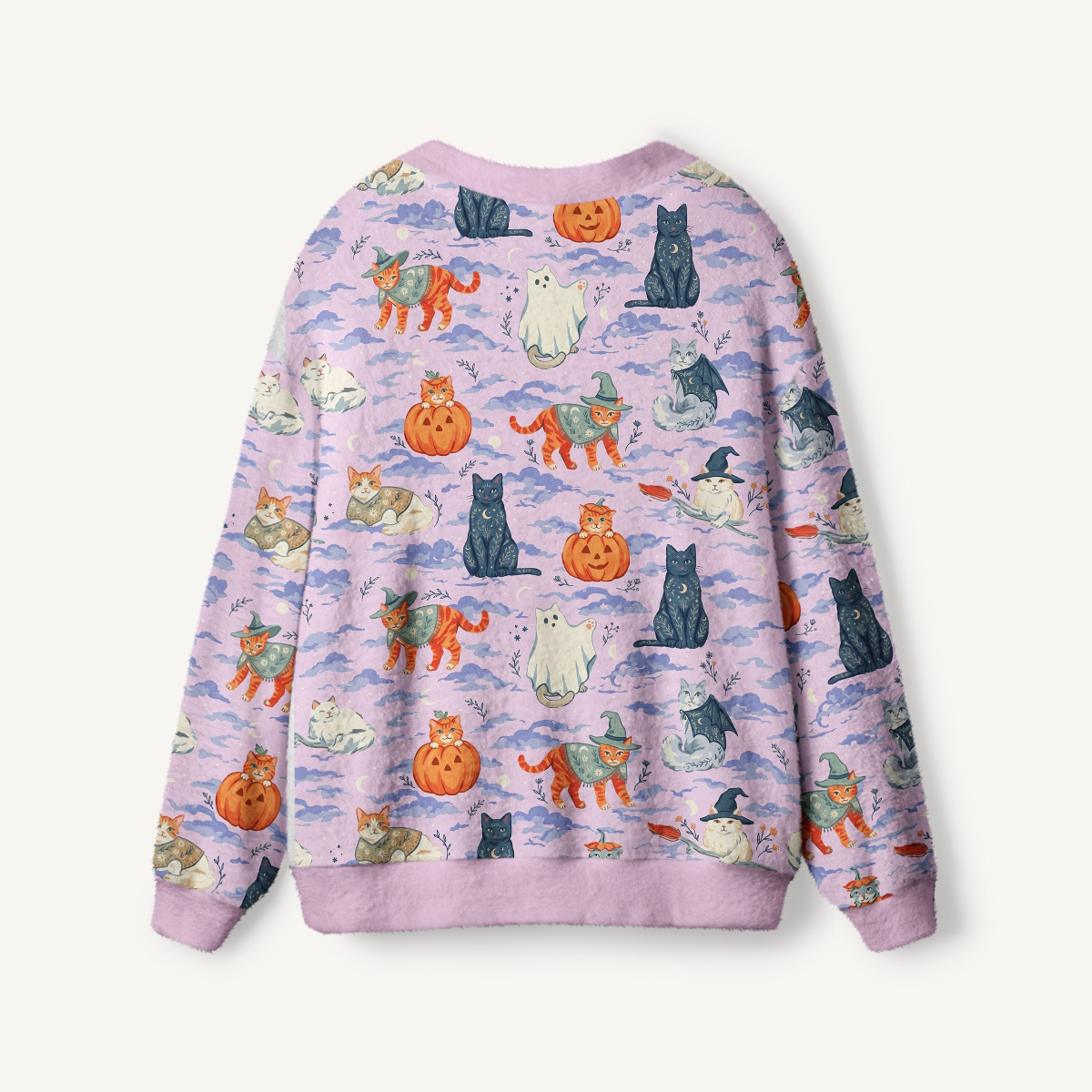 Enchanted Halloween Cat Print Ugly Cardigan Sweaters
