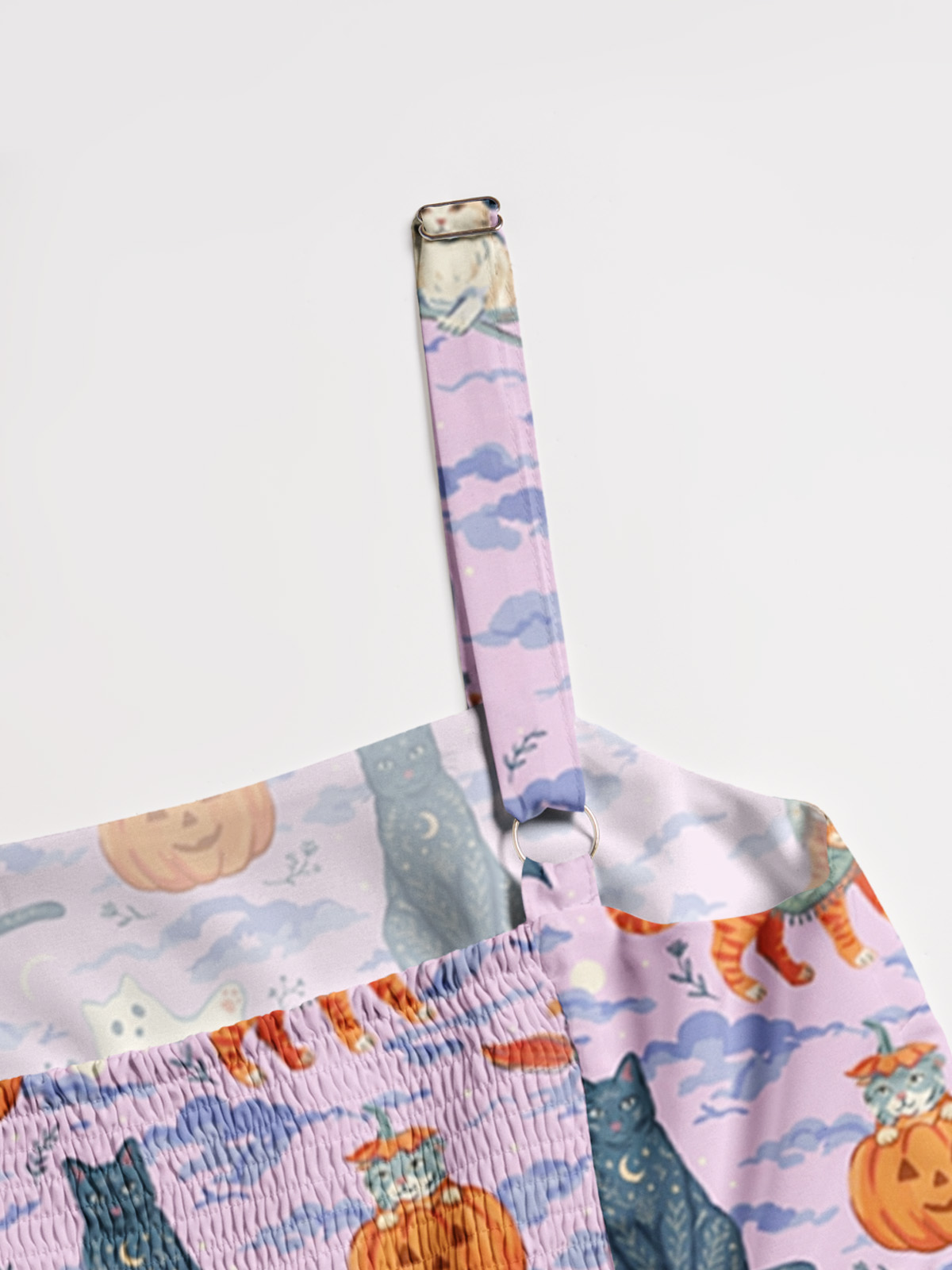 Enchanted Halloween Cat Print Wide Straps Maxi Dress With Pockets