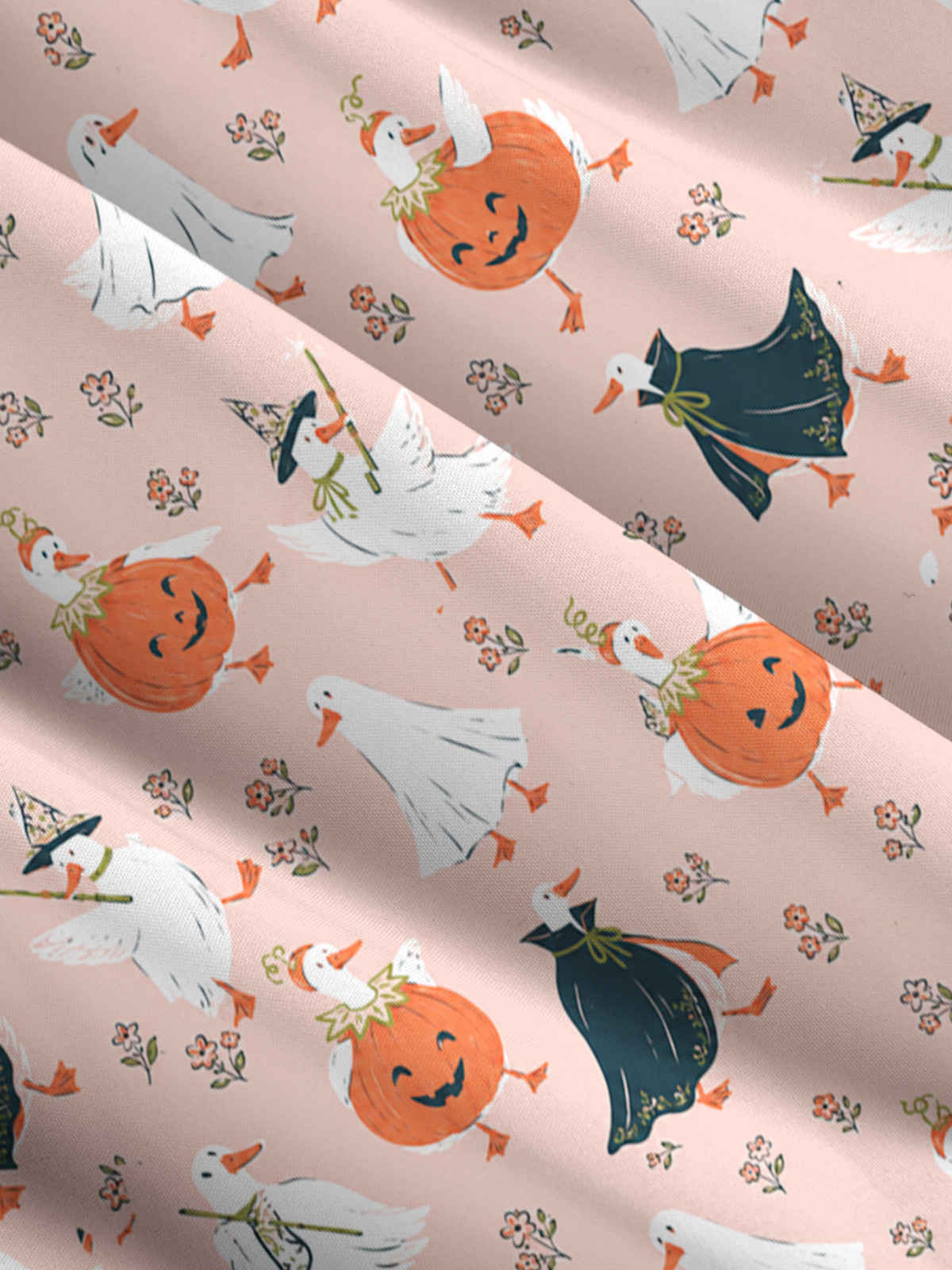 Pumpkin Ghost Parade Cozy Print Wide Straps Maxi Dress With Pockets