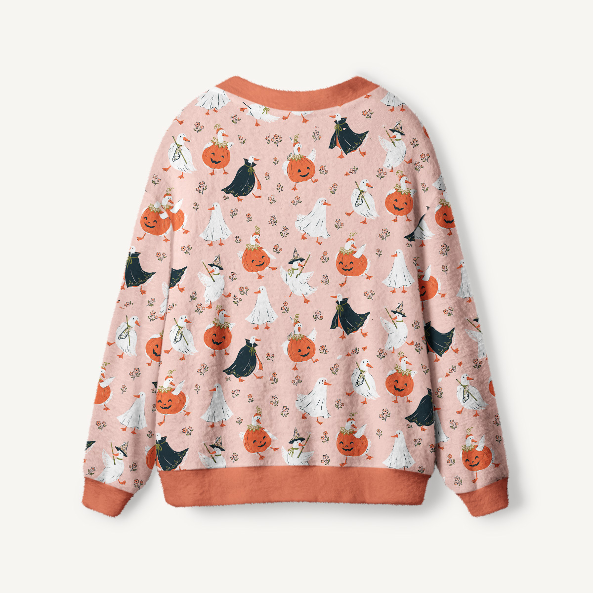 Pumpkin Ghost Parade Cozy Print Ugly Cardigan Sweaters