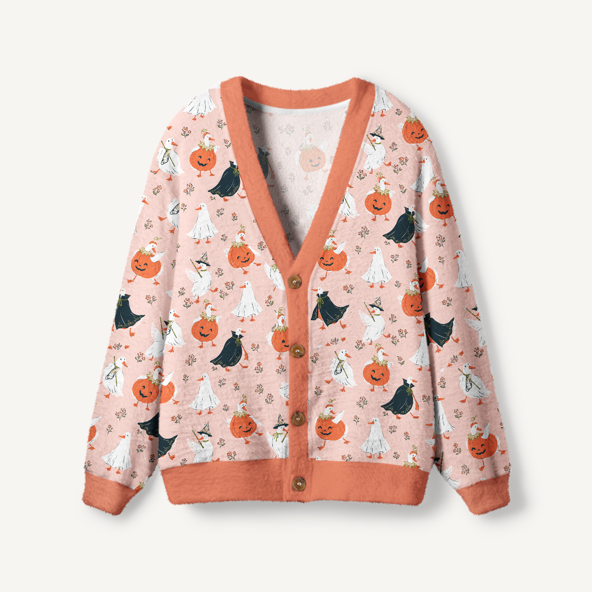 Pumpkin Ghost Parade Cozy Print Ugly Cardigan Sweaters