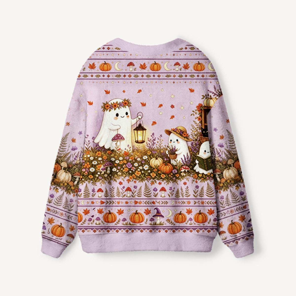 Lavender Pumpkin Country Ghost Cardigan Print Ugly Cardigan Sweaters