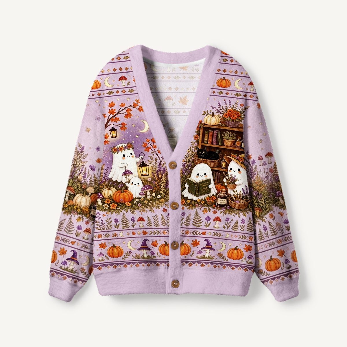 Lavender Pumpkin Country Ghost Cardigan Print Ugly Cardigan Sweaters