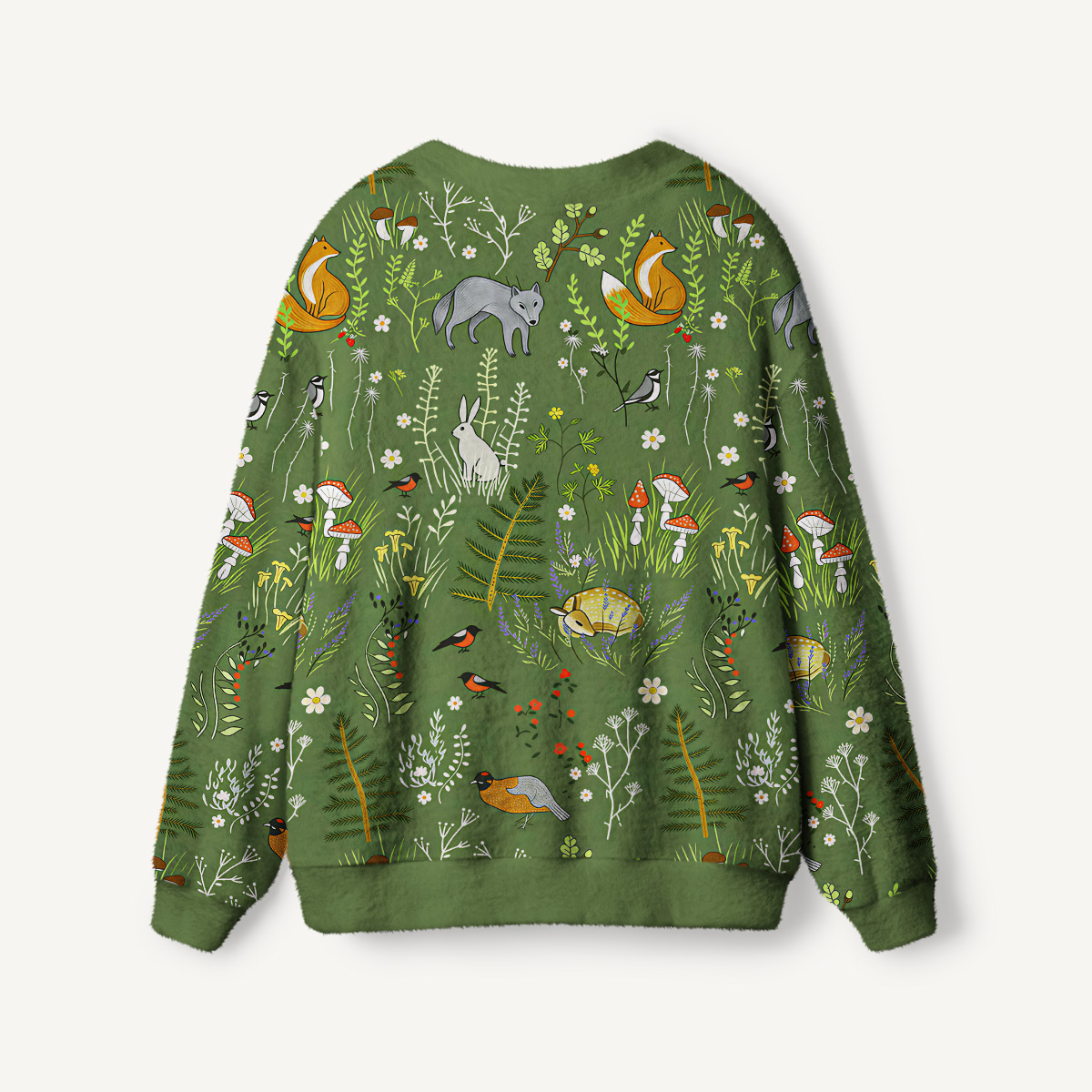 Whimsical Woodland Animal Print Ugly Cardigan Sweaters